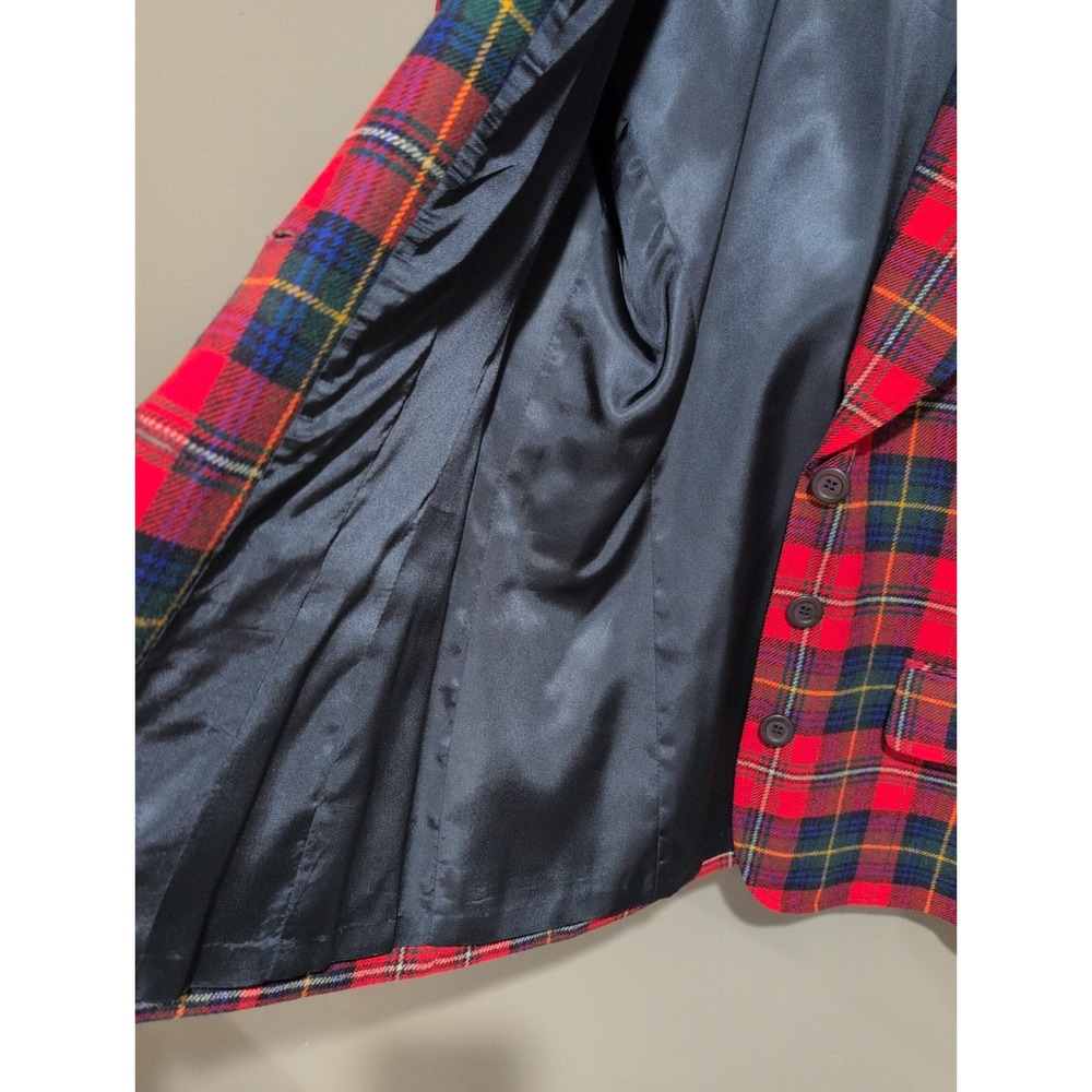 Vintage 1970s–80s Pendleton Red Tartan Plaid 100% Virgin Wool Blazer Size 14 USA - Picture 8 of 9